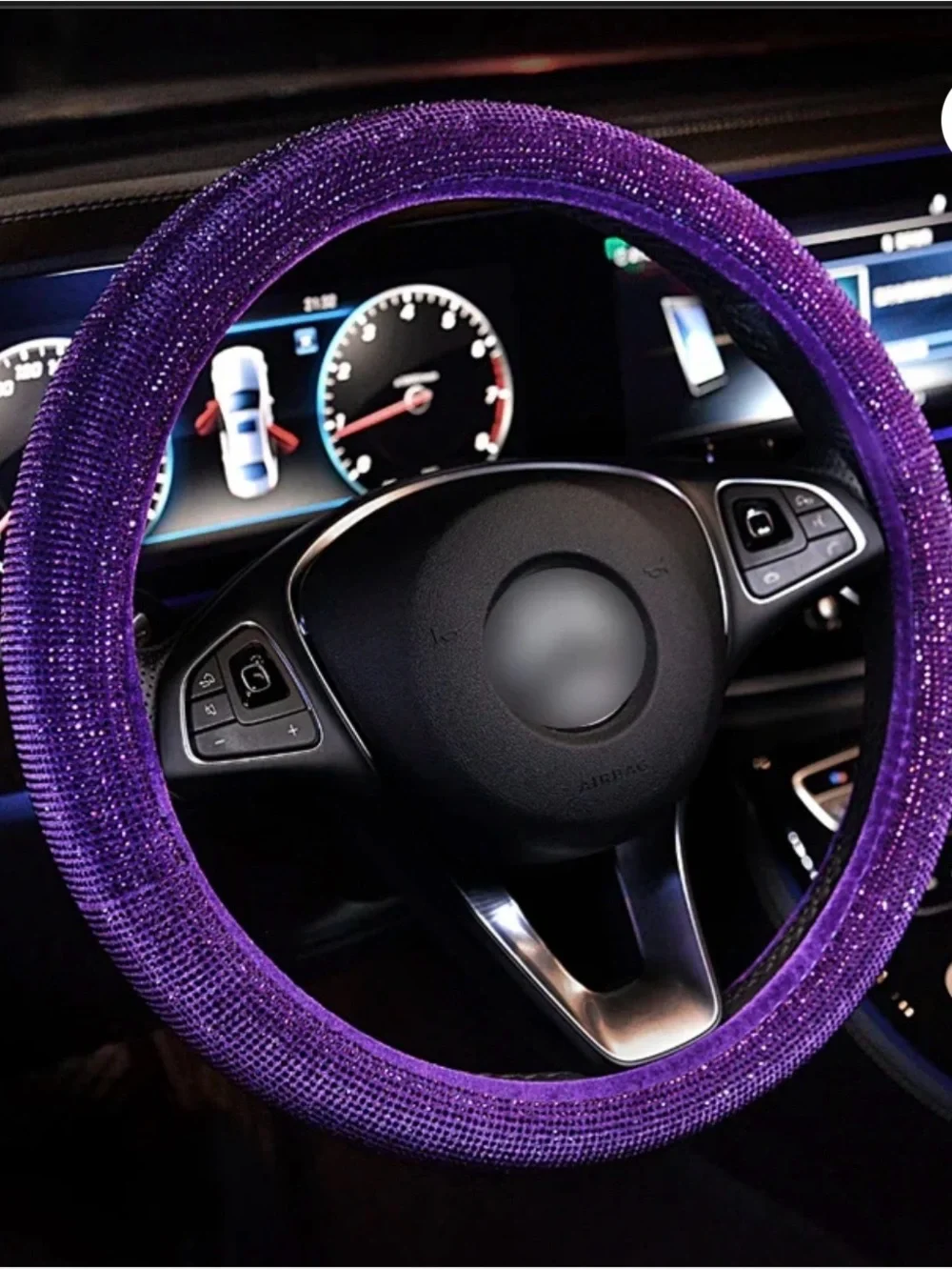 Sparkling Purple inside cloth stretch Rhinestone Steering Wheel Cover